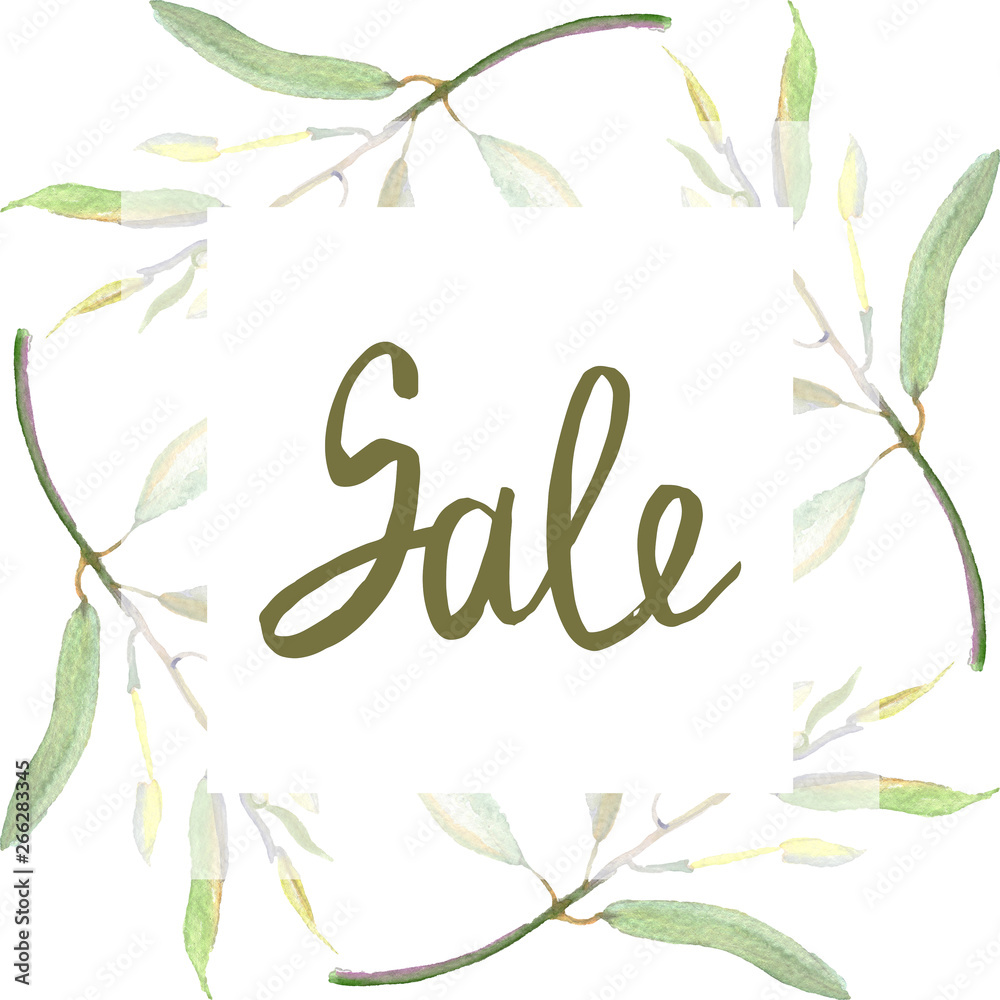 Olive branch with green fruit. Watercolor background illustration set. Frame border ornament square. Olive branch with green fruit. Watercolor background illustration set. Frame border ornament square.