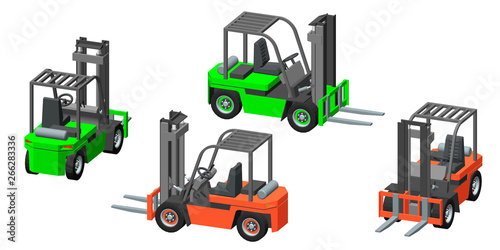 Forklift truck. Isolated on white. 3d Vector illustration.