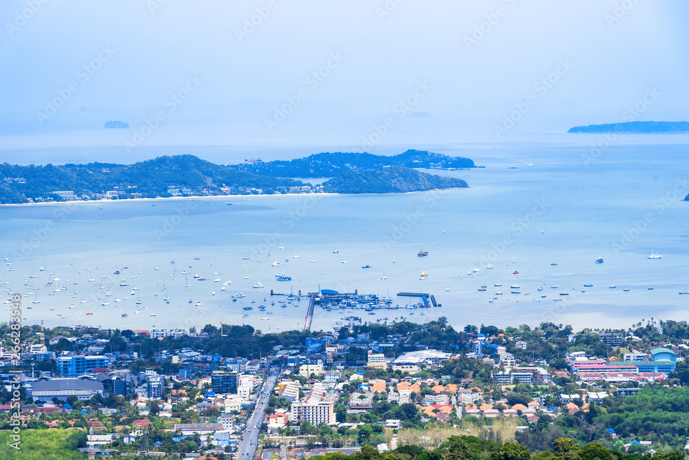 Panoramic view landscape and cityscape of Phuket City at Rang Hill in Phuket, Thailand. Panoramic view landscape and cityscape of Phuket City at Rang Hill in Phuket, Thailand.