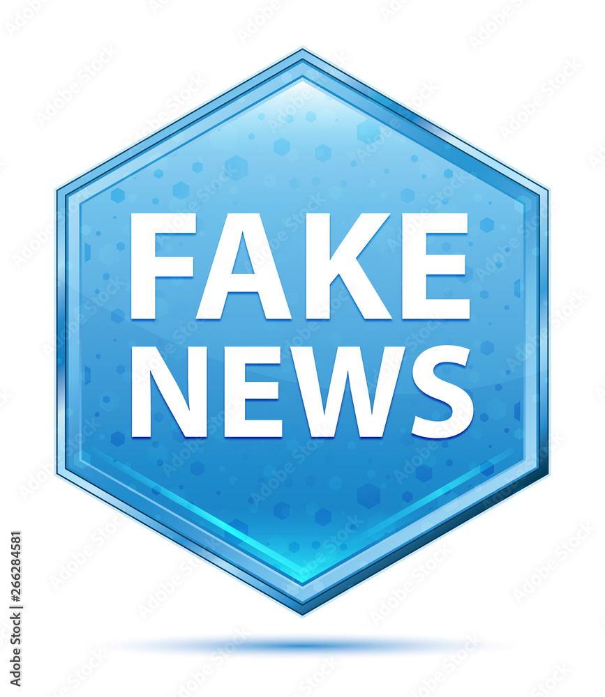 Fake News crystal blue hexagon button Fake News crystal blue hexagon button