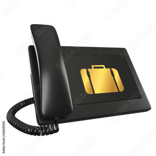 isolated 3d black digital telephone with golden bag icon