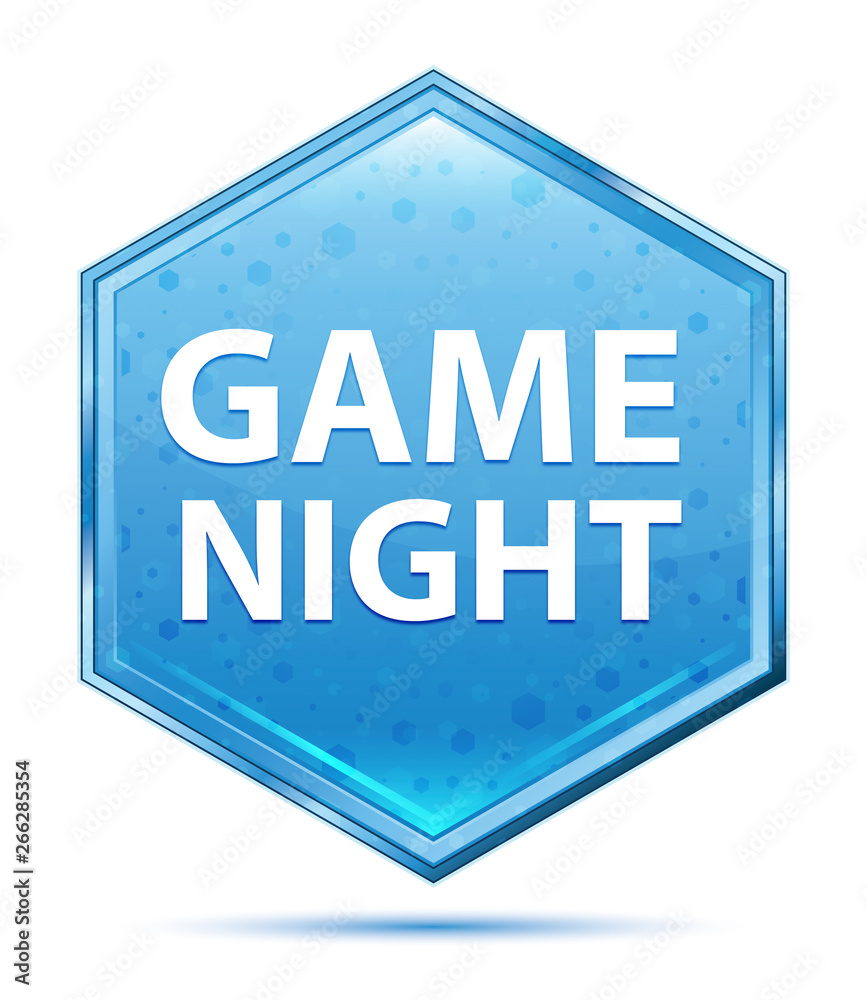 Game Night crystal blue hexagon button Game Night crystal blue hexagon button