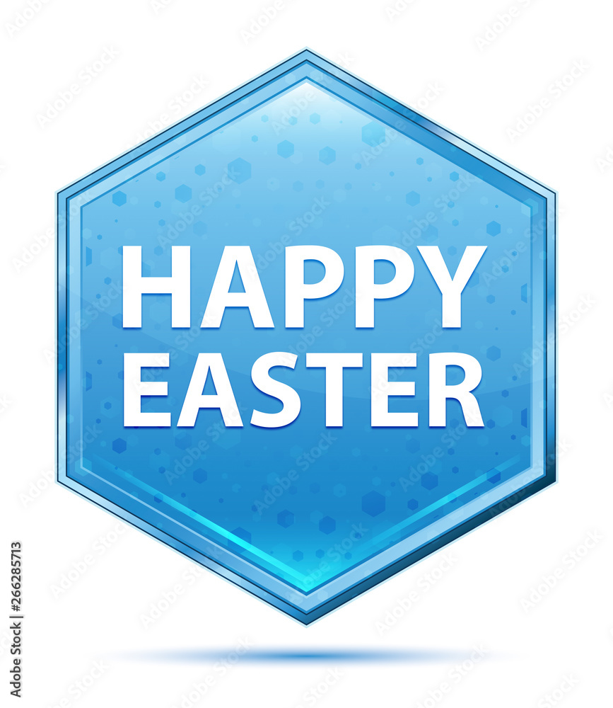 Happy Easter crystal blue hexagon button Happy Easter crystal blue hexagon button
