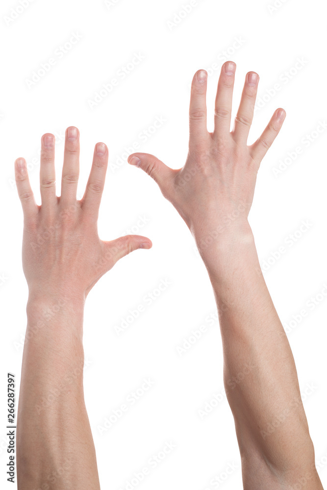 Man showing number five on white background. Close up Man showing number five on white background. Close up