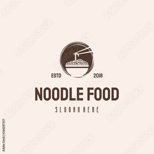 Noodle Food logo hipster retro vintage vector template, restaurant logo