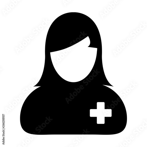 Nurse icon vector of female person profile avatar symbol for patient treatment in flat color glyph pictogram illustration