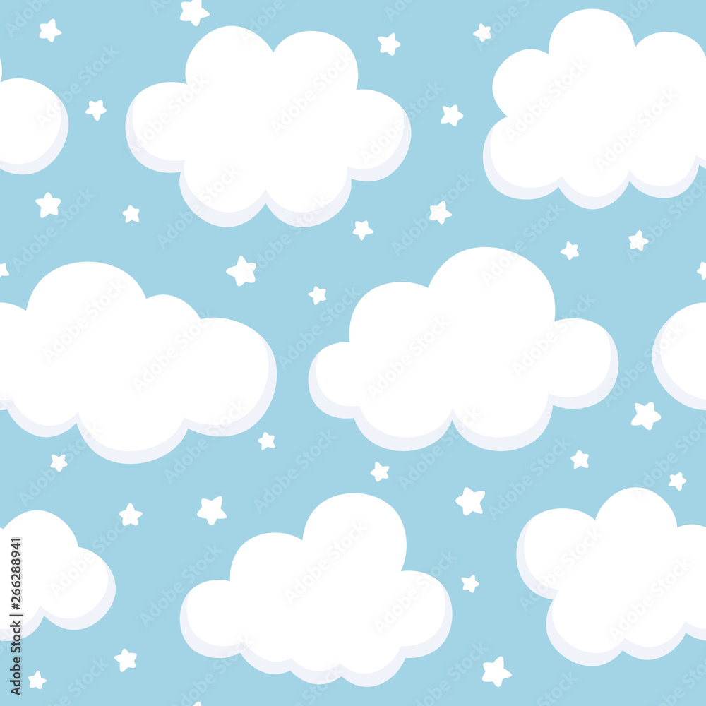 Obraz Cloud Cute Seamless Pattern Background with sky, Vector illustration