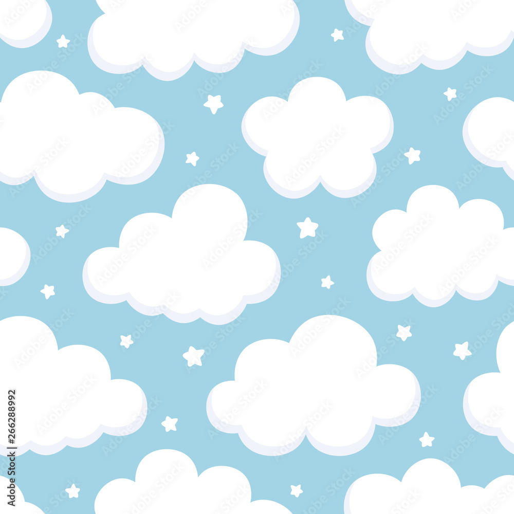 Cloud Cute Seamless Pattern Background with sky, Vector illustration
