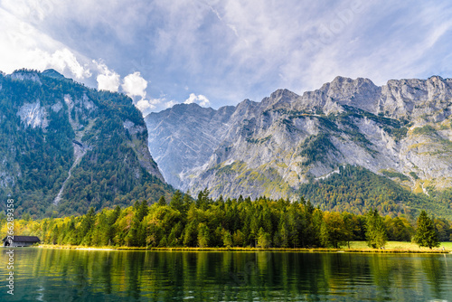 Koenigssee lake with Alp mountains, Konigsee, Berchtesgaden National Park, Bavaria, Germany