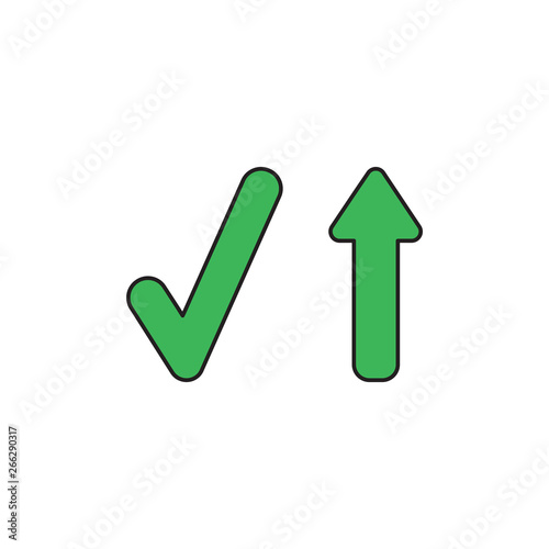 Vector icon concept of check mark with arrow moving up.