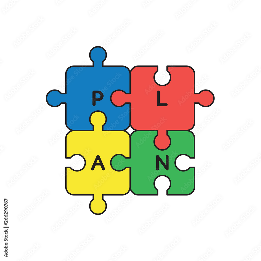 Vector icon concept of jigsaw puzzle pieces with plan word connected to each other. Vector icon concept of jigsaw puzzle pieces with plan word connected to each other.