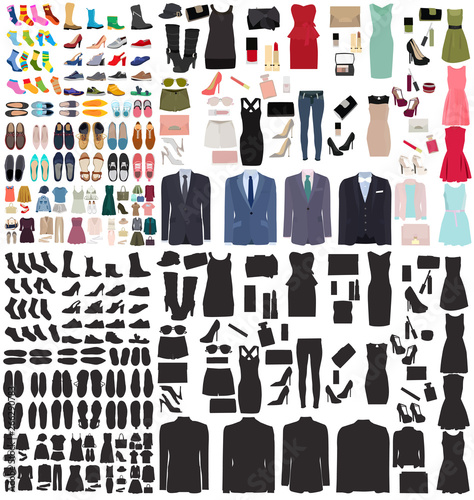 set of men's and women's shoes and clothes