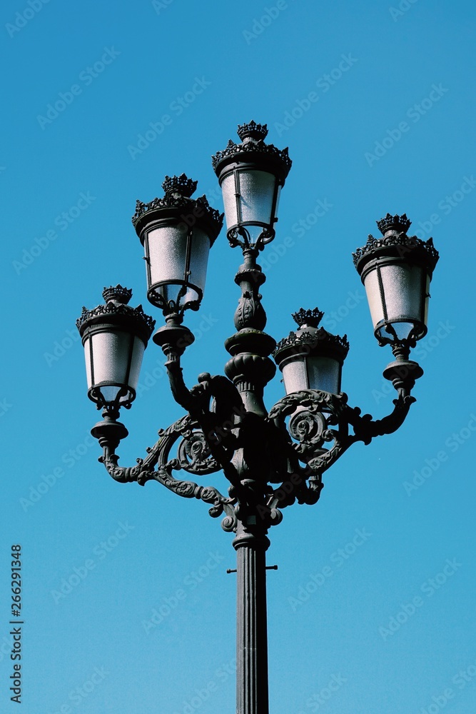 street light in the street in Bilbao city Spain