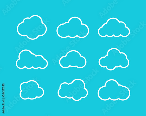White Clouds collection in linear design. White Clouds icons. Clouds isolated