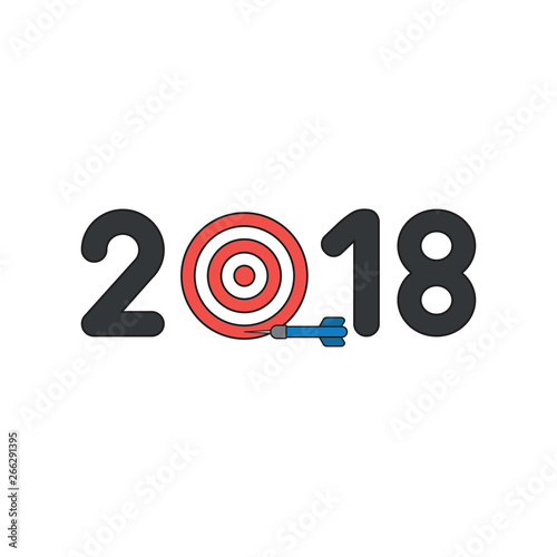 Vector icon concept of 2018 word with bulls eye and miss the target with dart.