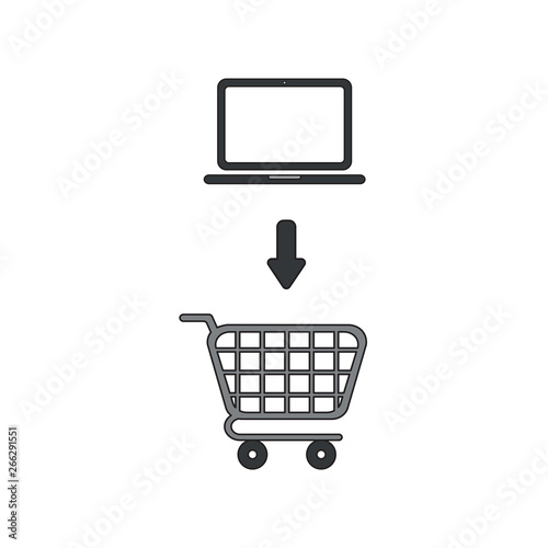 Vector icon concept of laptop into shopping cart.