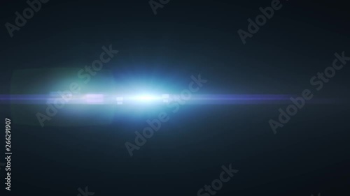 Horizontal Moving lens flare effect on black background. 4k animation.