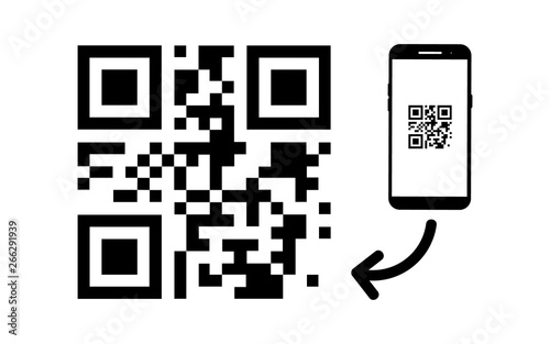 Scan qr code icon. Vector QR code sample for smartphone scanning. QR code scanning with mobile phone icon