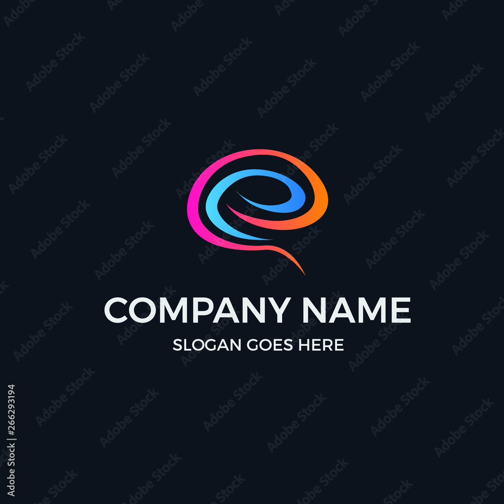 initial letter E inside colorful brain logo design inspiration initial letter E inside colorful brain logo design inspiration