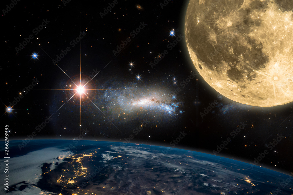 Picture of Moon and Earth in space. Elements of this image furnished by NASA - Image. Picture of Moon and Earth in space. Elements of this image furnished by NASA - Image.