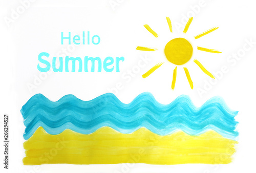 Hello Summer, watercolor painting on white paper
