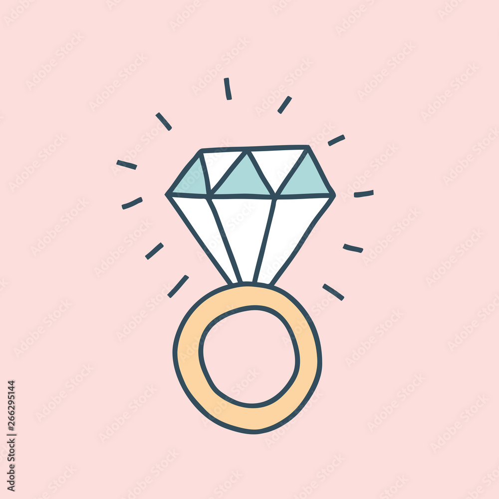 Bachelorette party concept. Diamond ring. Pastel color doodle. Stock Vector  | Adobe Stock