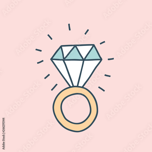 Bachelorette party concept. Diamond ring. Pastel color doodle.
