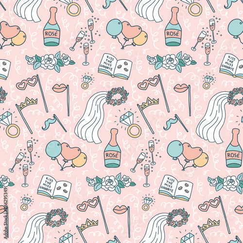 Bachelorette party concept. Seamless pattern. Pastel color doodle.