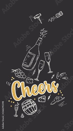 Cheers chalkboard style design. Vector illustration banner sign. Holiday postcard design concept. 
