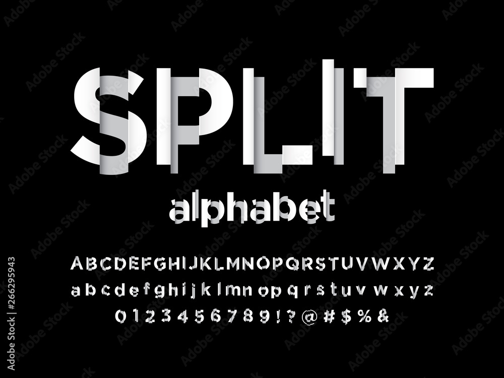 Vector of stylized shredded font and alphabet design