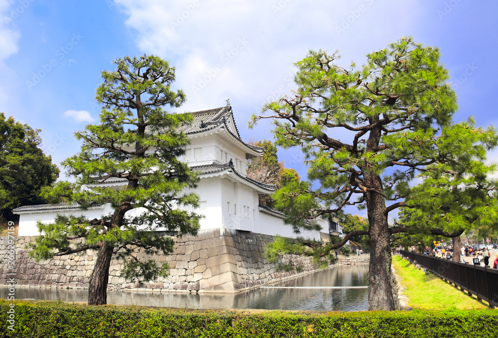 Watch tower on fortress wall of Imperial Palace, Kyoto, Japan