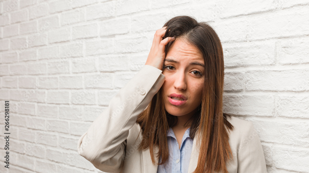 Young business woman tired and very sleepy