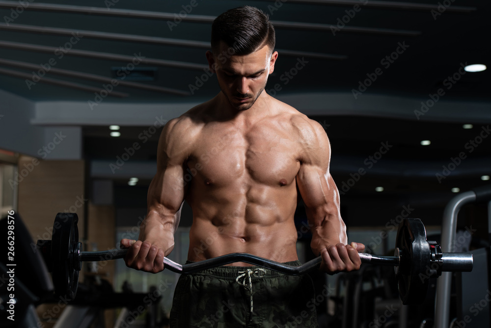 Biceps Exercise With Dumbbells In A Gym Biceps Exercise With Dumbbells In A Gym