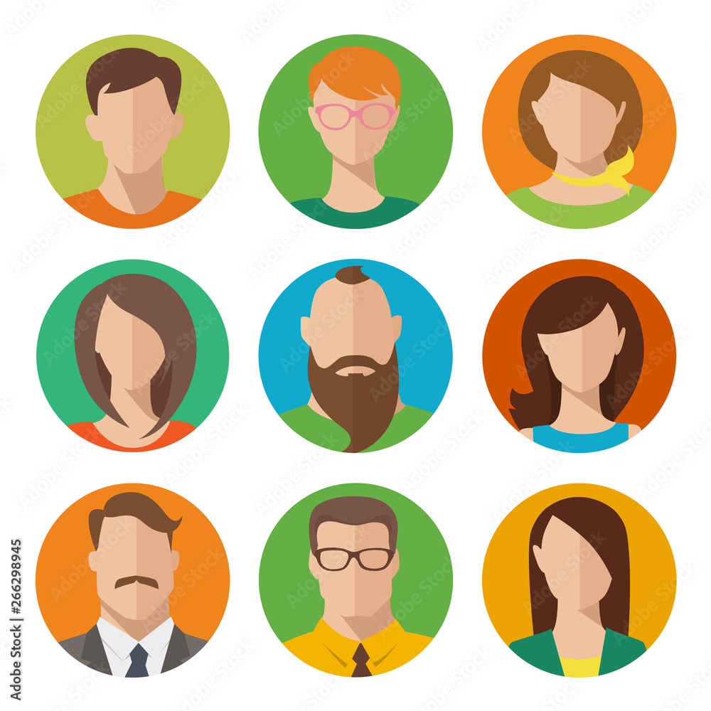 Vector set of flat style male and female avatars