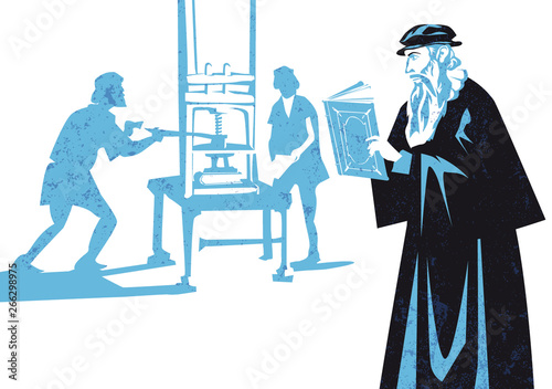 Johannes Gutenberg, the movable type - Vector illustration