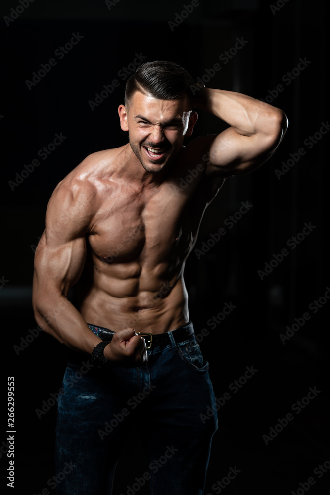 Healthy Man In Jeans With Six Pack