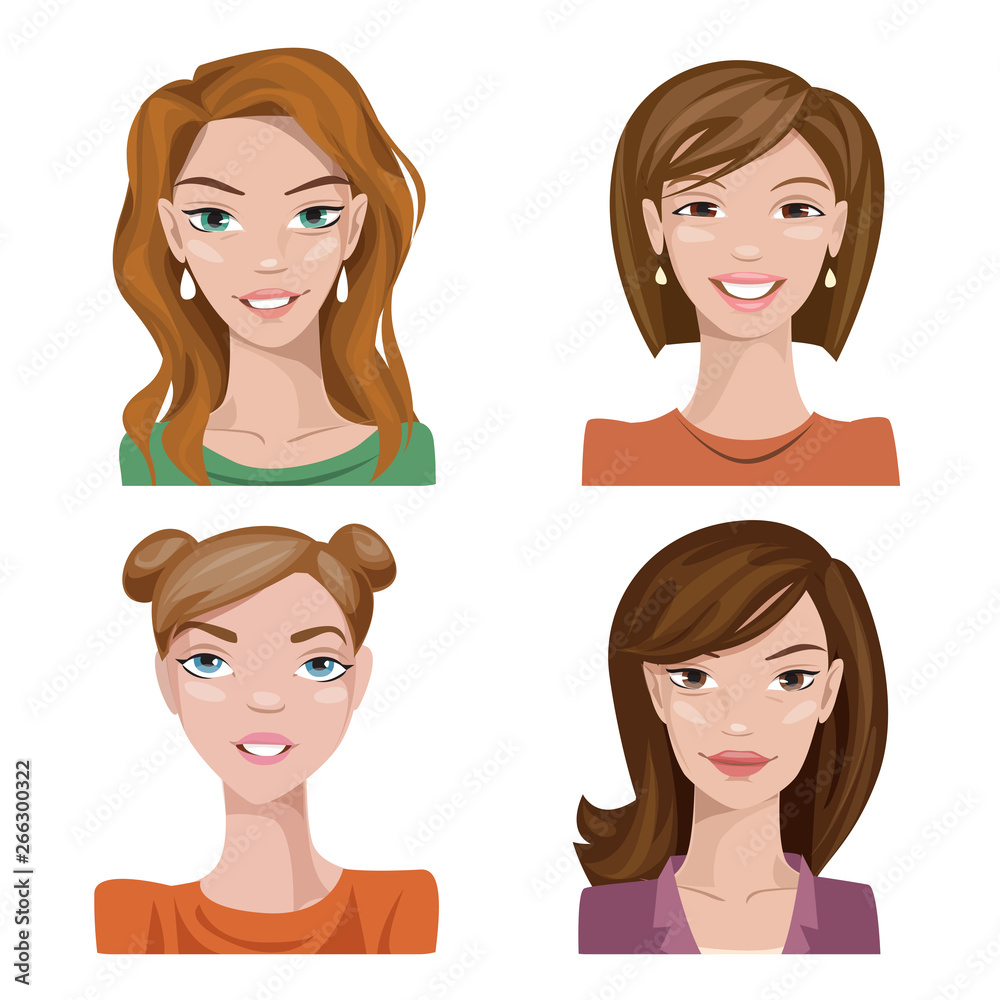 Vector set of four stylish female portraits or avatars Vector set of four stylish female portraits or avatars