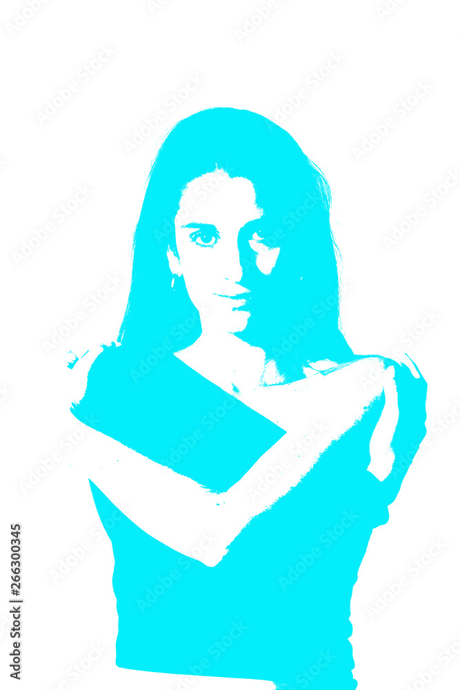 Retratos y siluetas en do tonos de una chica joven Retratos y siluetas en do tonos de una chica joven