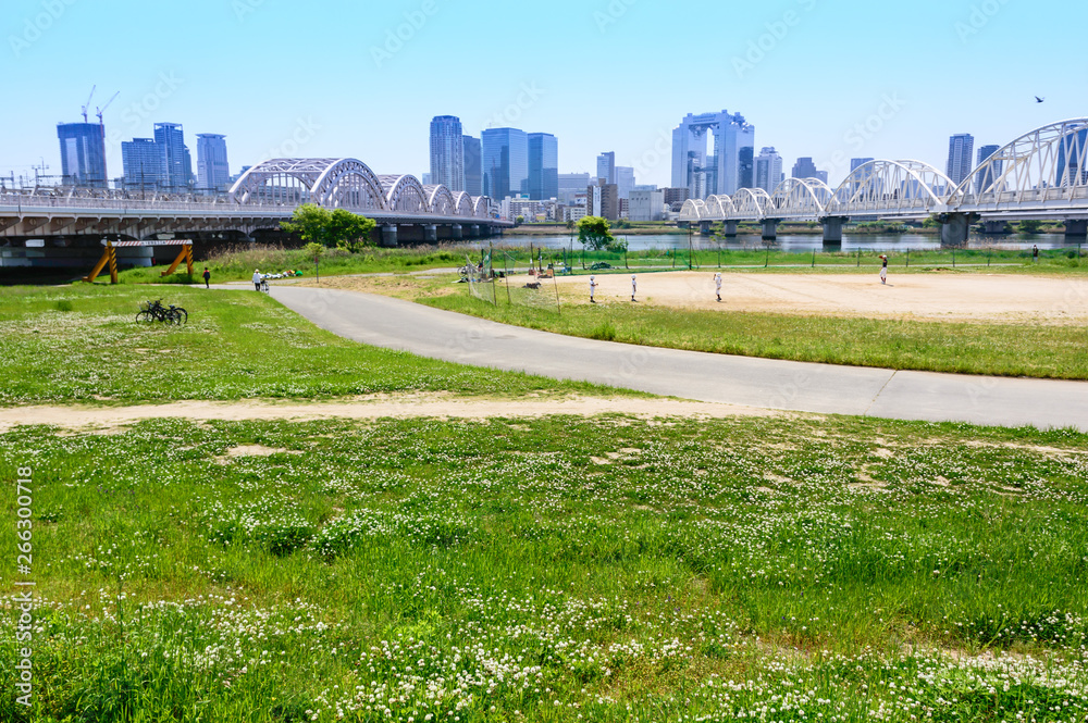 大阪　春の淀川河川敷