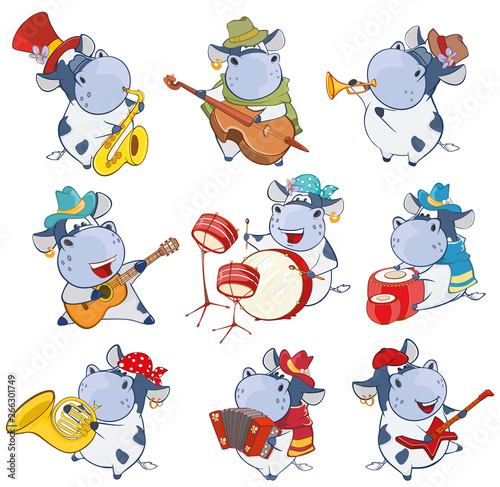 A Set of Vector Cartoon Illustrations Cute Cartoon Character Cow for you Design and Computer Game. 