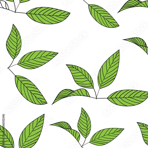 seamless background with green leaves.