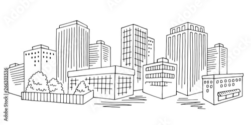 Fototapeta Naklejka Na Ścianę i Meble -  City graphic black white cityscape skyline sketch illustration vector
