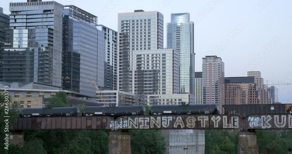 Train crossing the world famous Ninjastyle bridge in Austin Texas Train crossing the world famous Ninjastyle bridge in Austin Texas