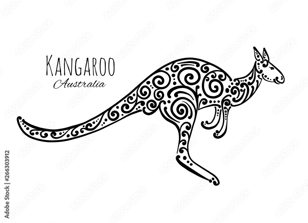 Fototapeta premium Ornate kangaroo, sketch for your design.