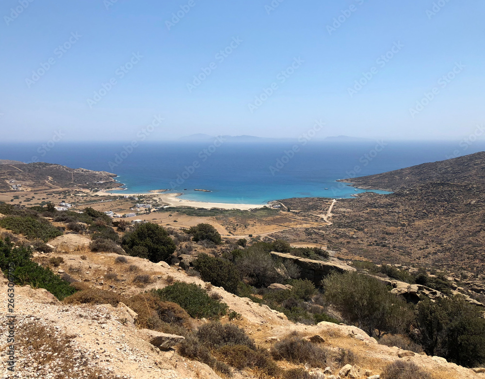 View of Ios island landscape and countryside in Cyclades archipelago, Greece