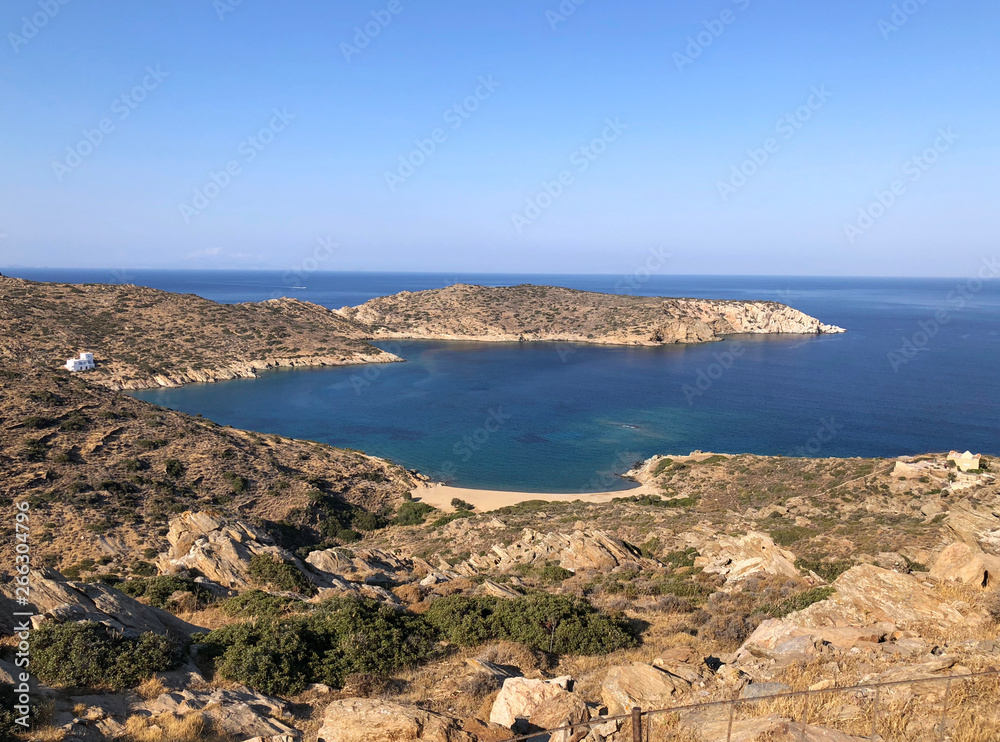 View of Ios island landscape and countryside in Cyclades archipelago, Greece