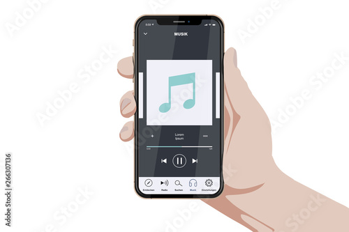  Hand mit Smartphone - Bildschirm Musik UI Konzept