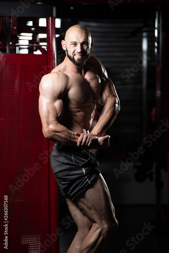 Bodybuilder Performing Side Chest Pose
