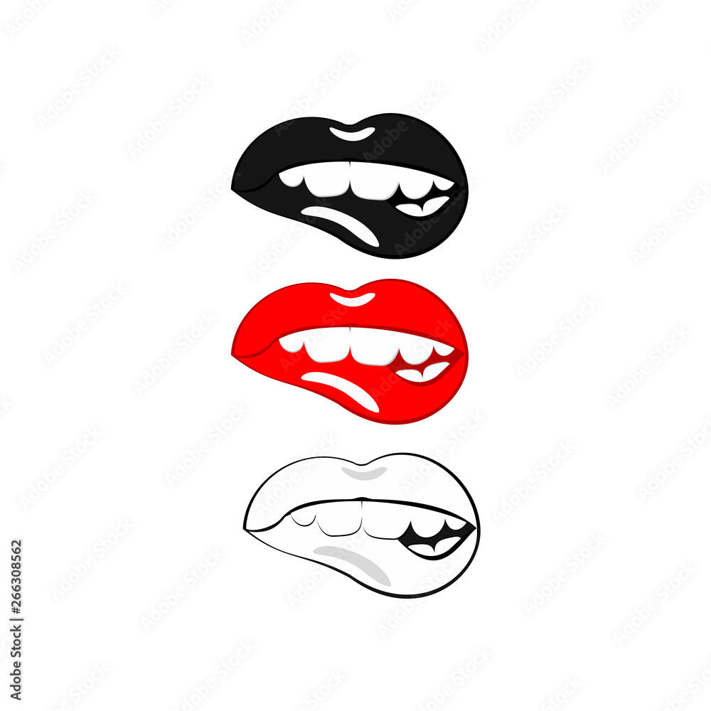 Set sexy colored lips, shining lipstick: black, red, white. Vector Illustration icon Set sexy colored lips, shining lipstick: black, red, white. Vector Illustration icon