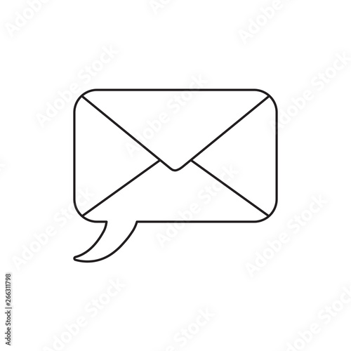 Vector icon concept of speech bubble closed envelope. Black outline.
